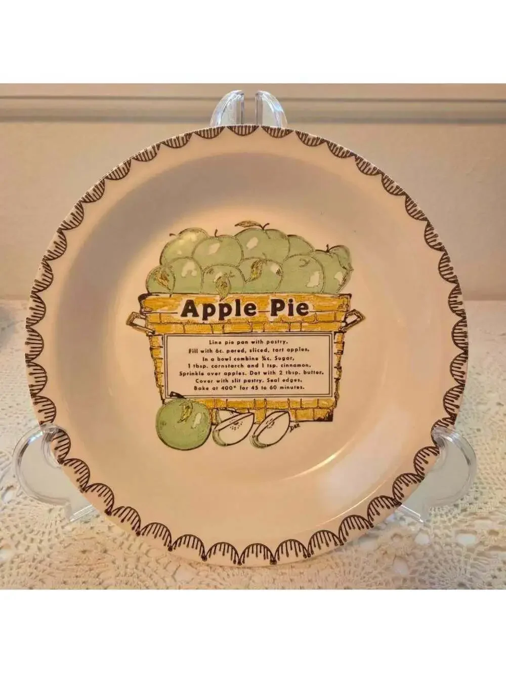 Vintage Apple Pie Plate with Recipe